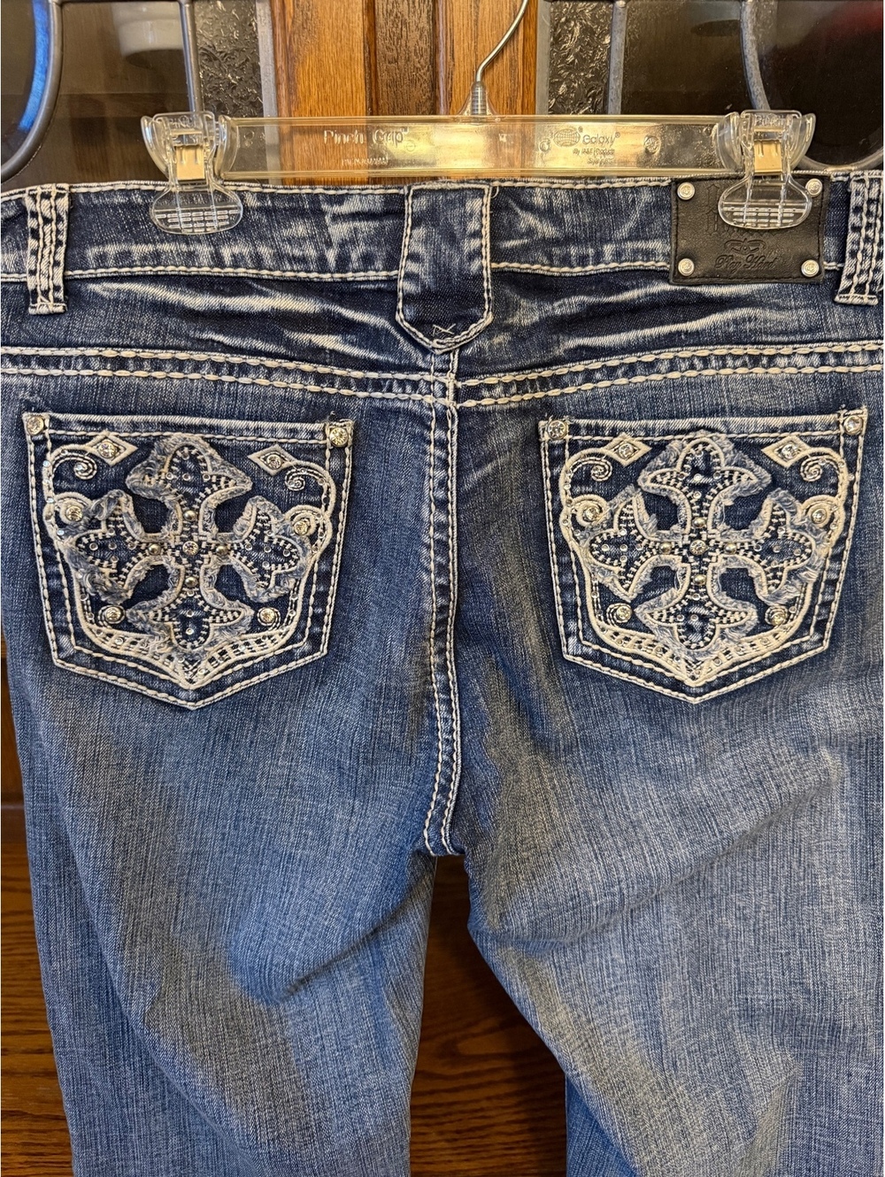 Live Hard Play Hard Y2K Bling Jeans Rhinestone Cross Thick Stitch Straight 34